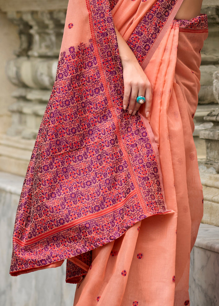 Coral Orange Soft Linen Cotton Silk Saree