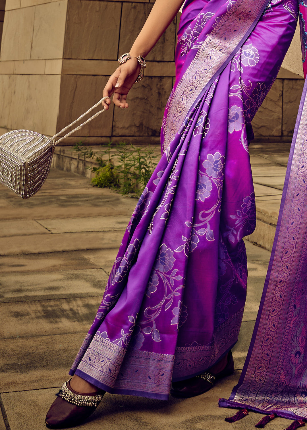 Purple Handloom Weaving Satin Saree