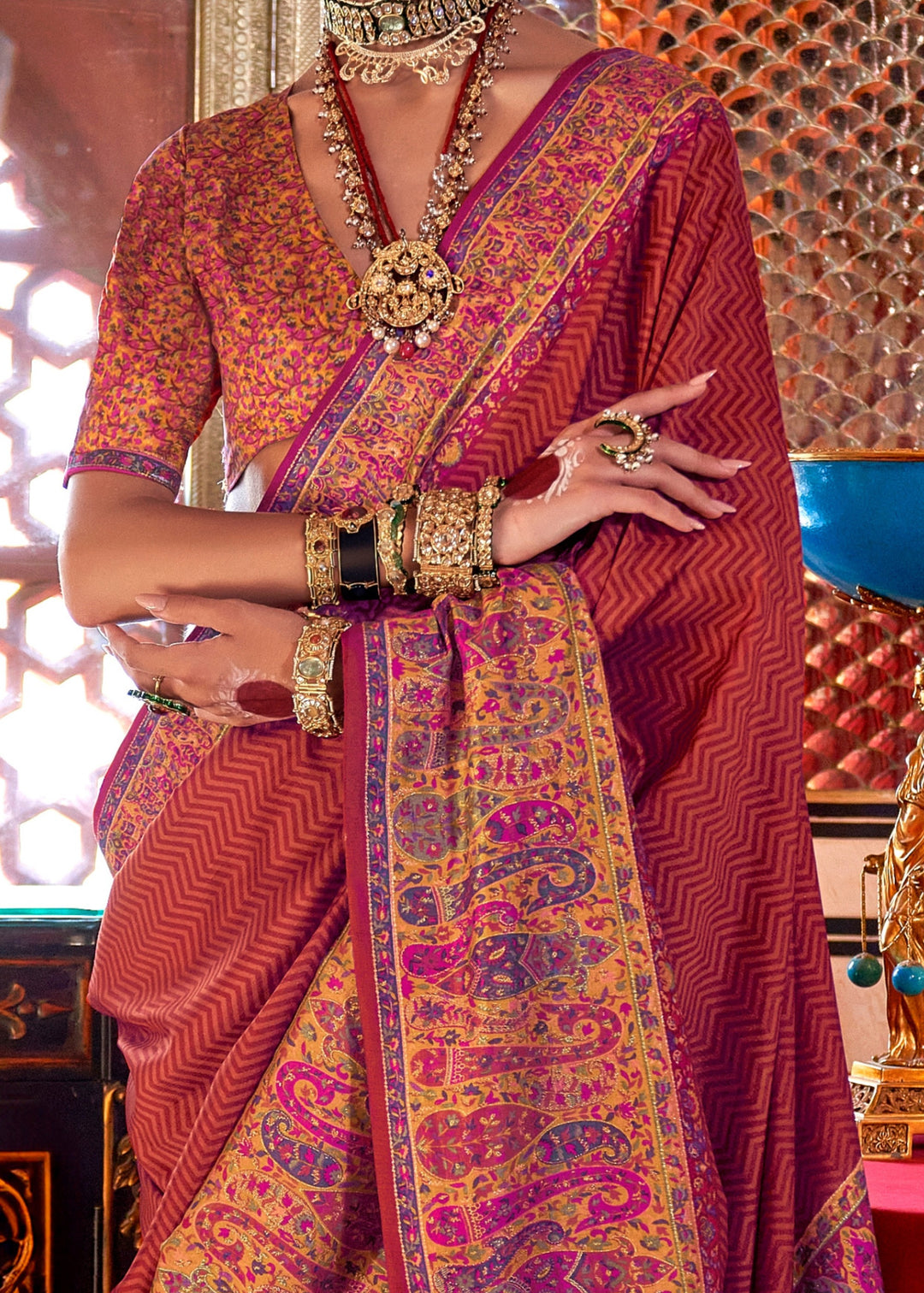 Scarlet Red Silk Saree With Beautiful Print