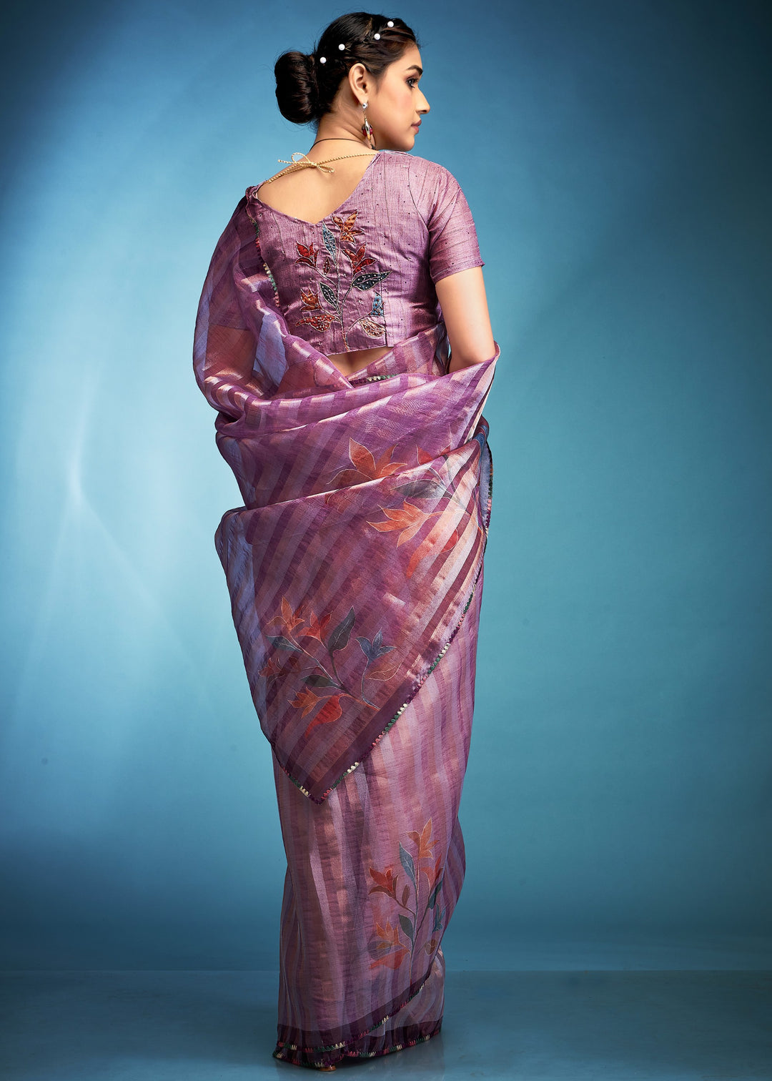 Electric Purple Tissue Silk Saree With Floral Print