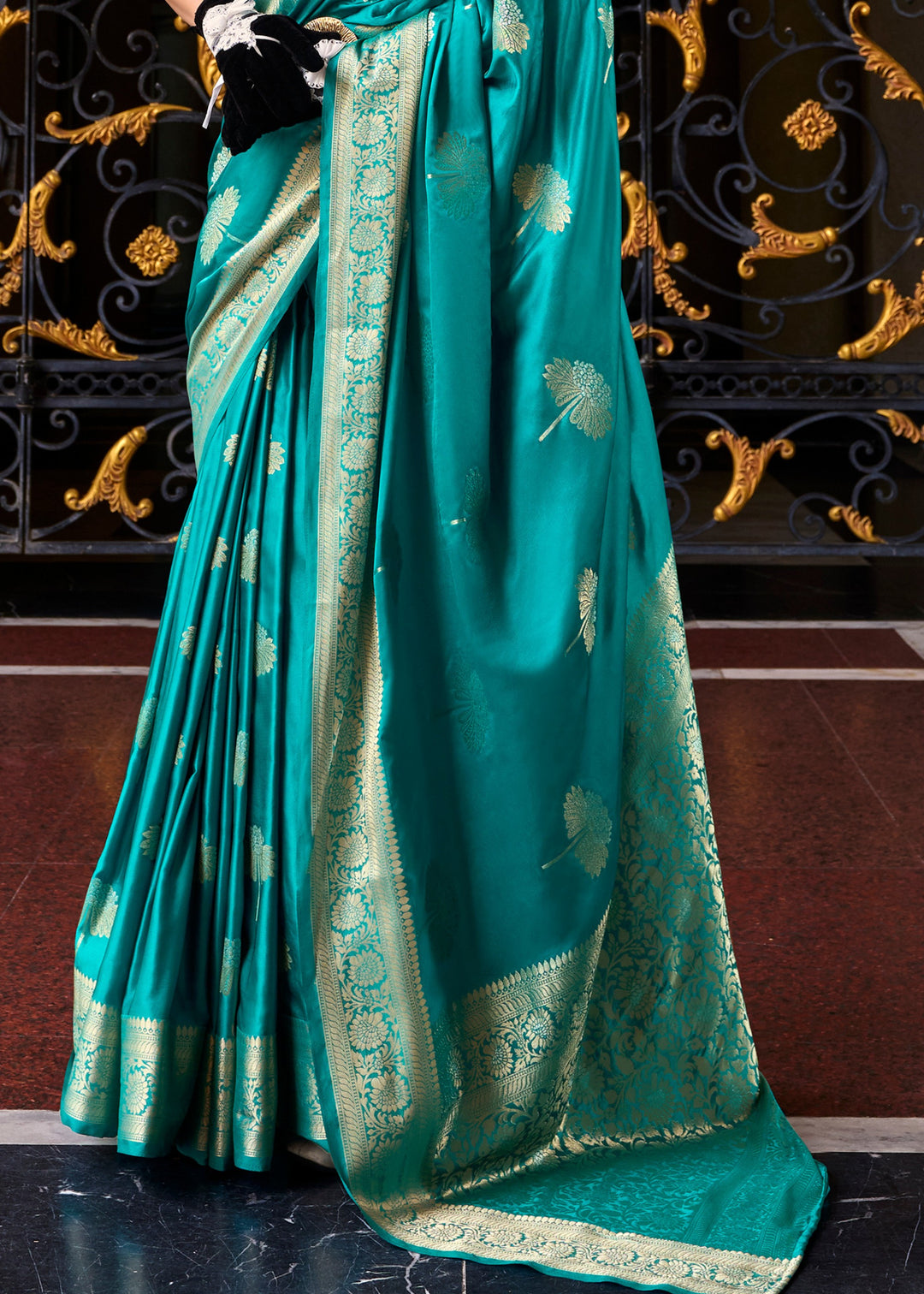 Sapphire Blue Satin Mungha Silk Saree