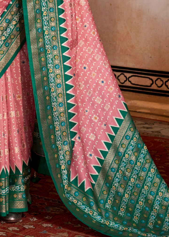 Salmon Pink Silk Saree With Traditional Classic Design