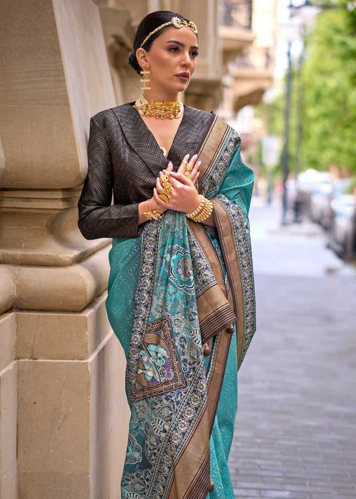 Sapphire Blue Poly Viscose Silk Saree With Foil Print