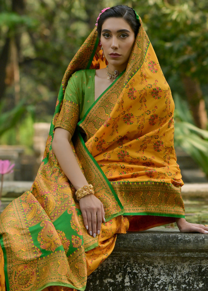 Sunflower Yellow Thread Woven Pashmina Silk Saree With Heavy Thread Woven Pallu