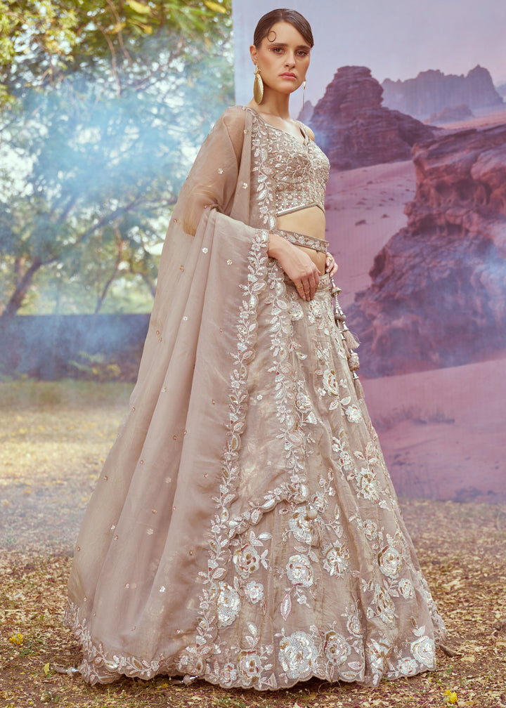 Beige Organza Sequins embroidery Lehenga