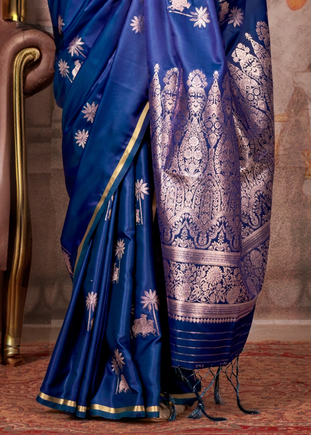 Turquoise Pure Satin Handloom Weaving Silk Saree