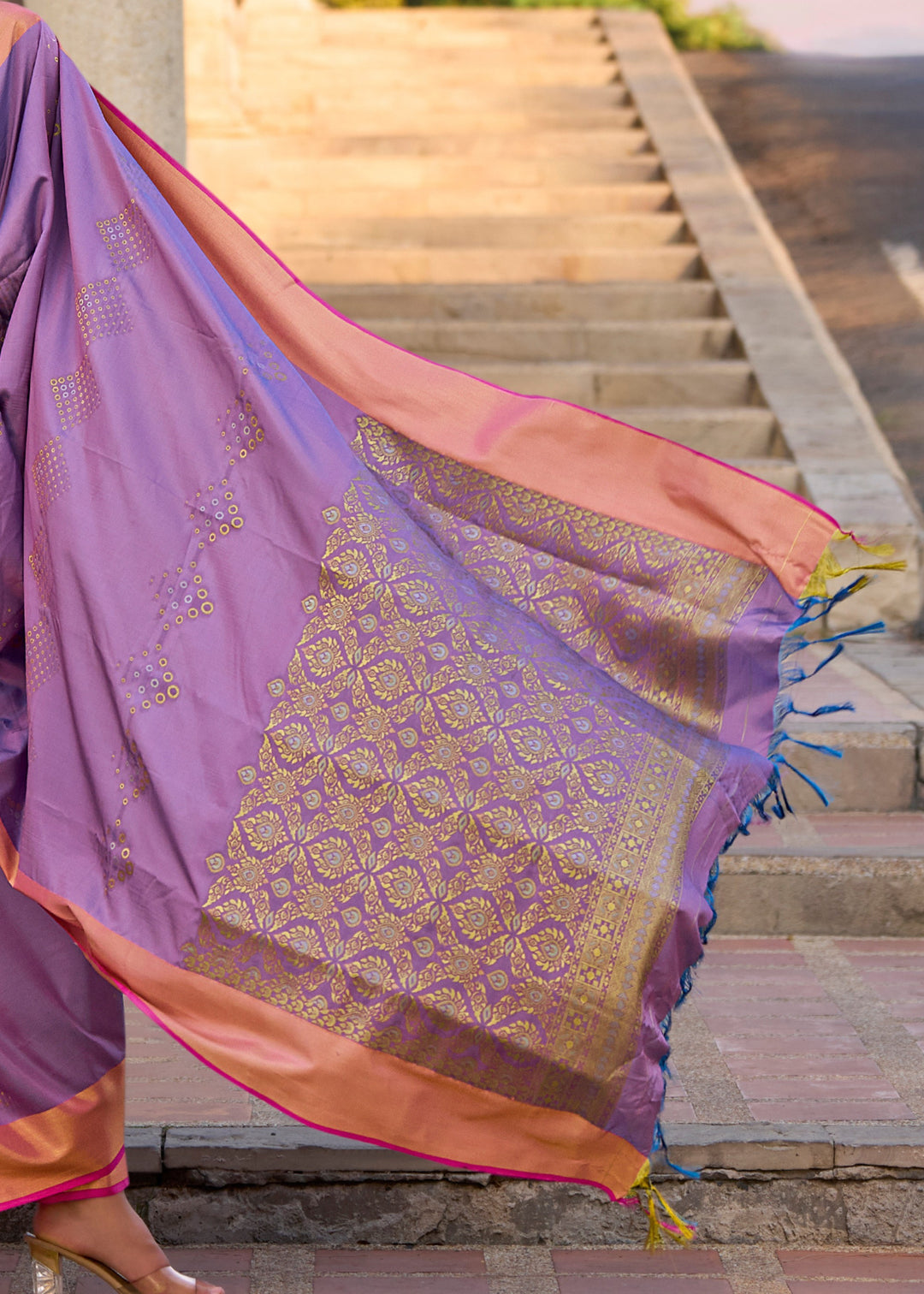 Violet Handloom Weaving Satin Silk Saree