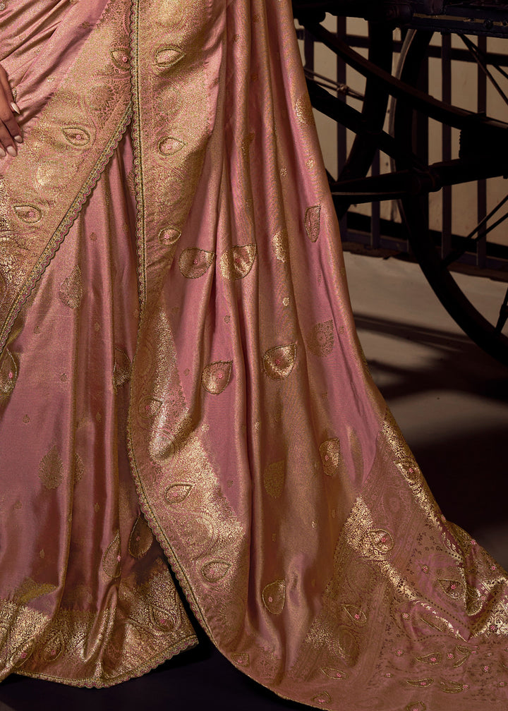 Shades of Pink Viscose Tissue Silk Saree with Handworked Pallu And Contrast Designer Blouse