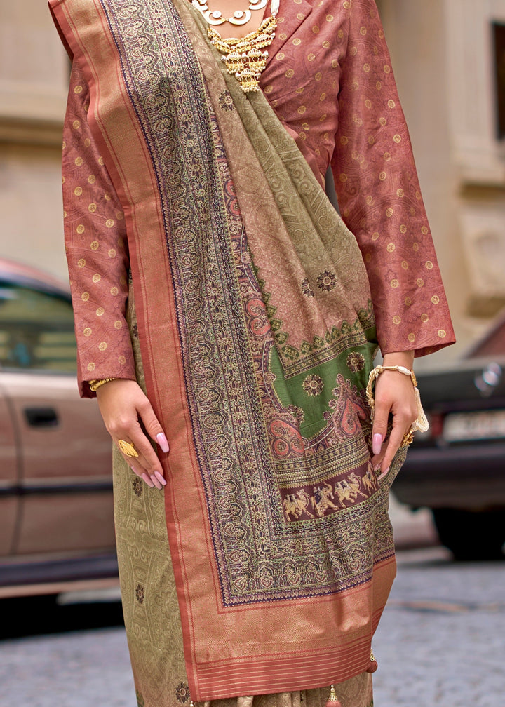 Moss Green Poly Viscose Silk Saree With Foil Print