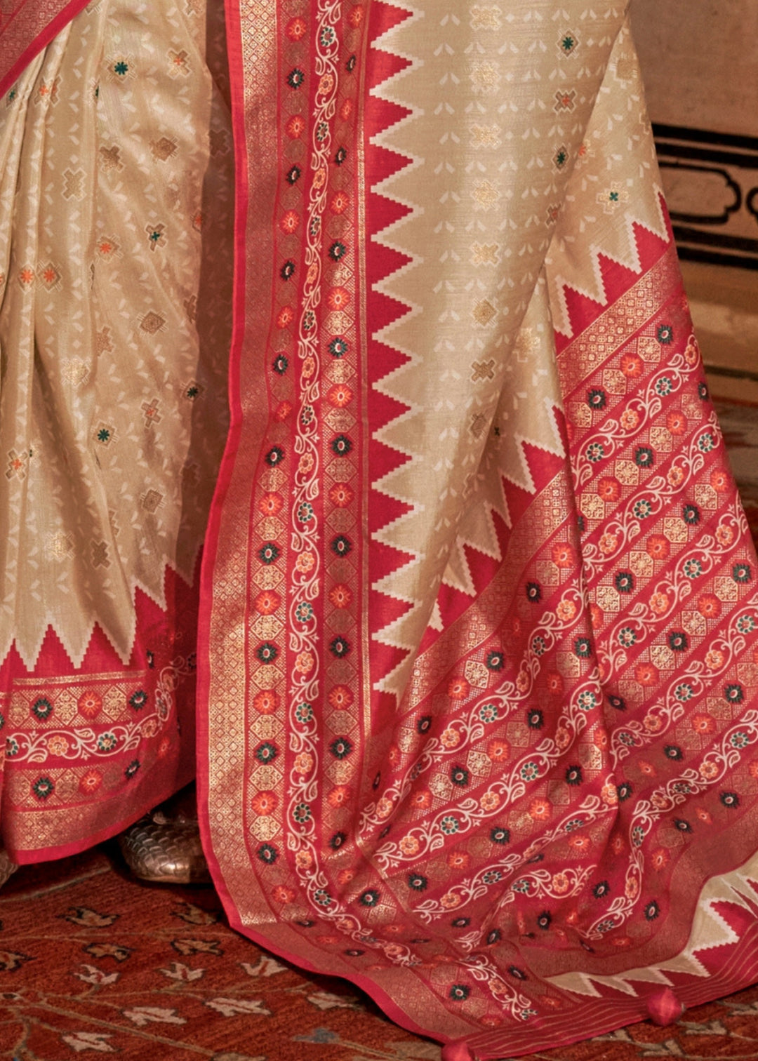 Sand Brown Silk Saree With Traditional Classic Design