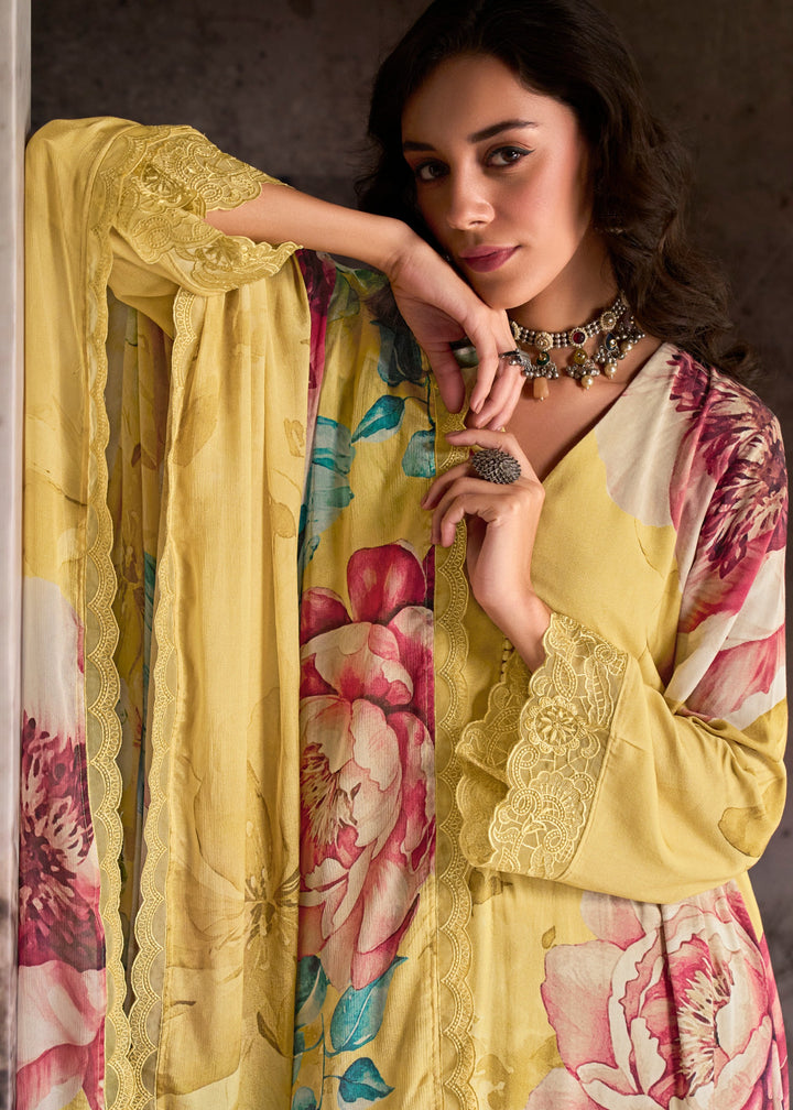 Yellow Pure Muslin with Digital Print Salwar Suit