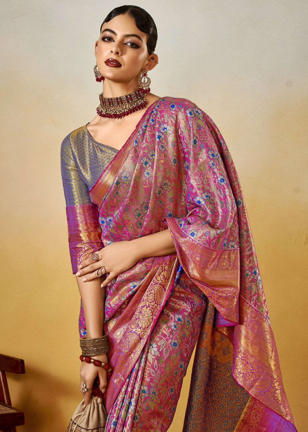 Purple and Green Handloom Dharamavaram Silk Saree