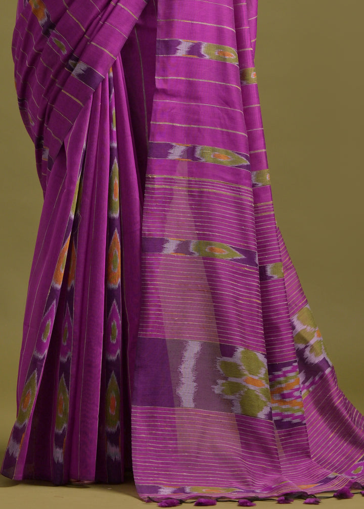 Ultra Pink Soft Ikkat Cotton Printed Saree