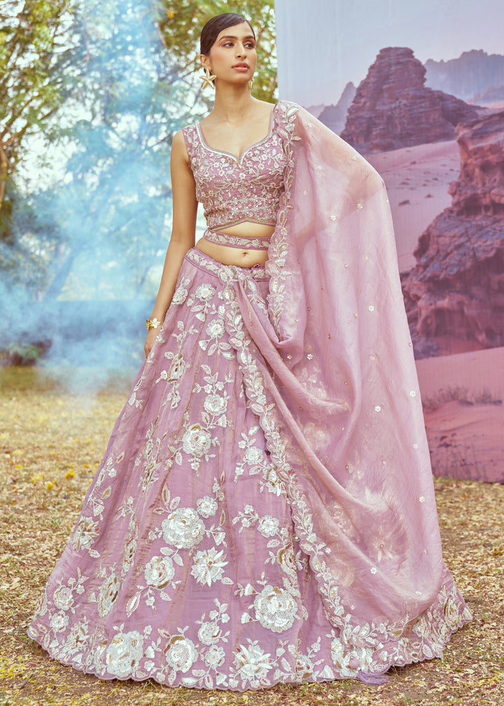 Lavender Organza Sequins embroidery Lehenga