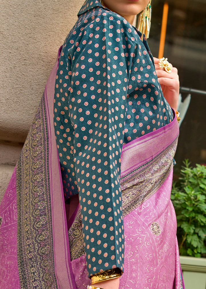 Fuscia Pink Poly Viscose Silk Saree With Foil Print