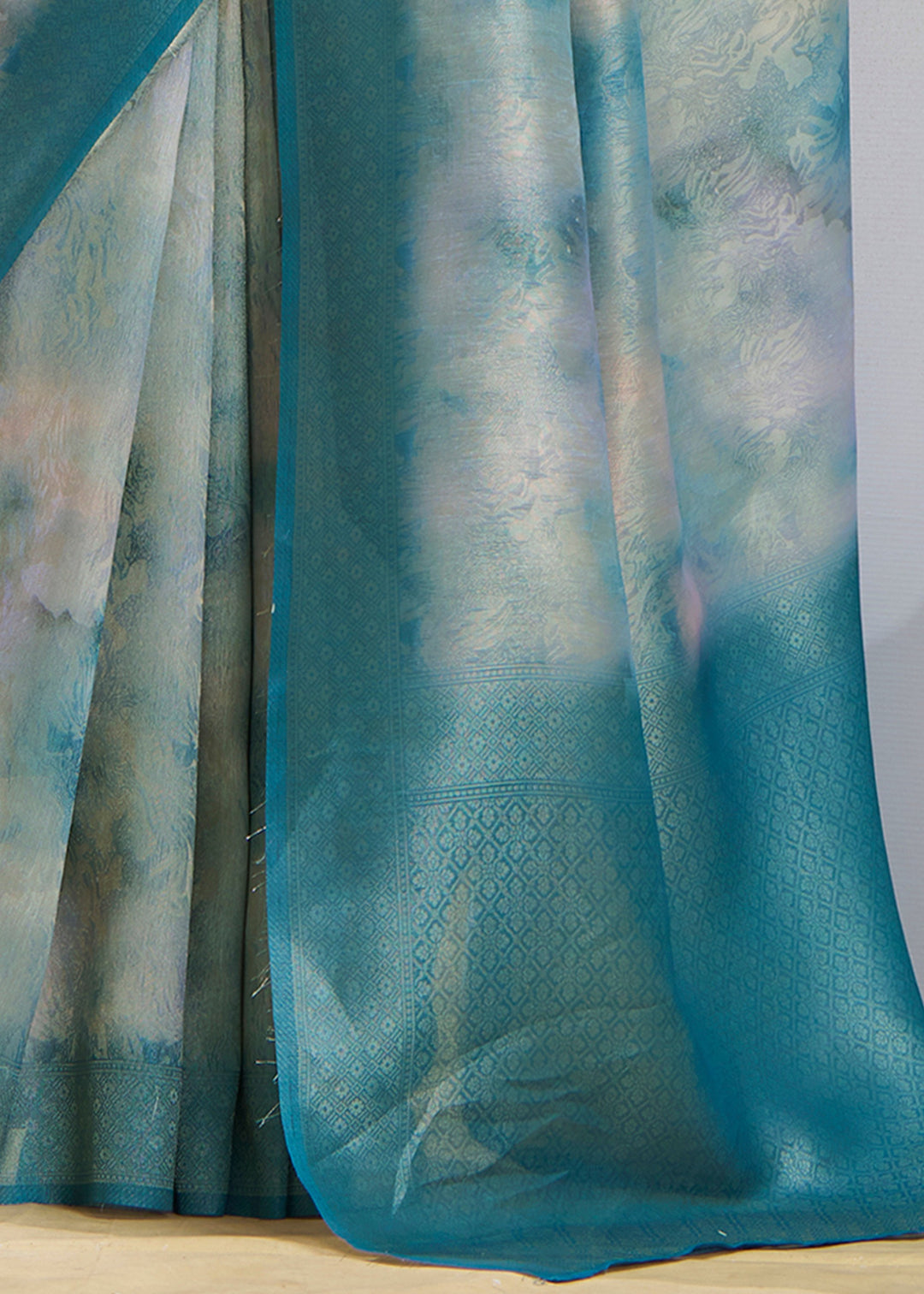 Ocean Blue Handloom Weaving Silk Saree