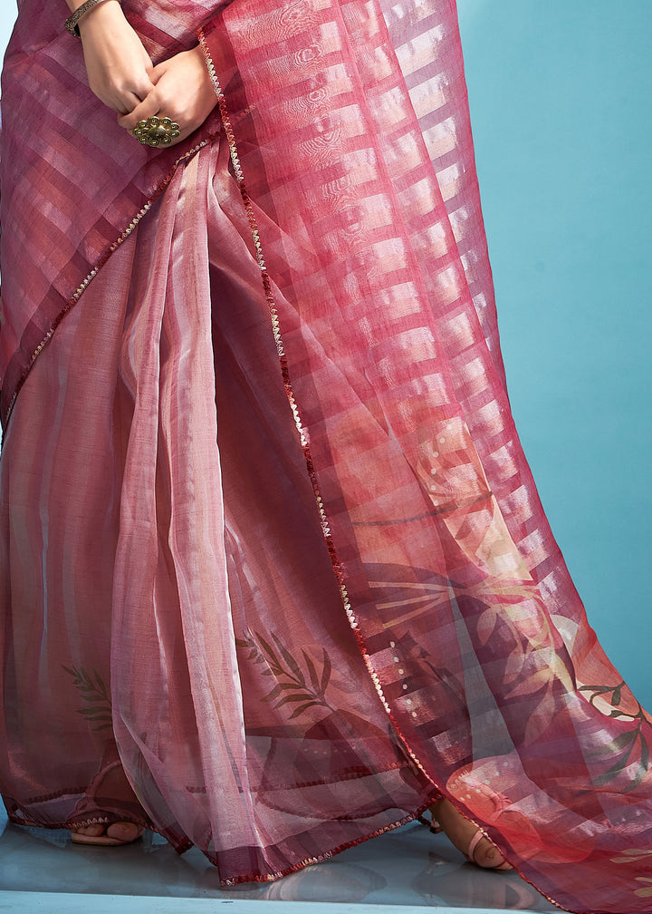 Candy Pink Tissue Silk Saree With Floral Print