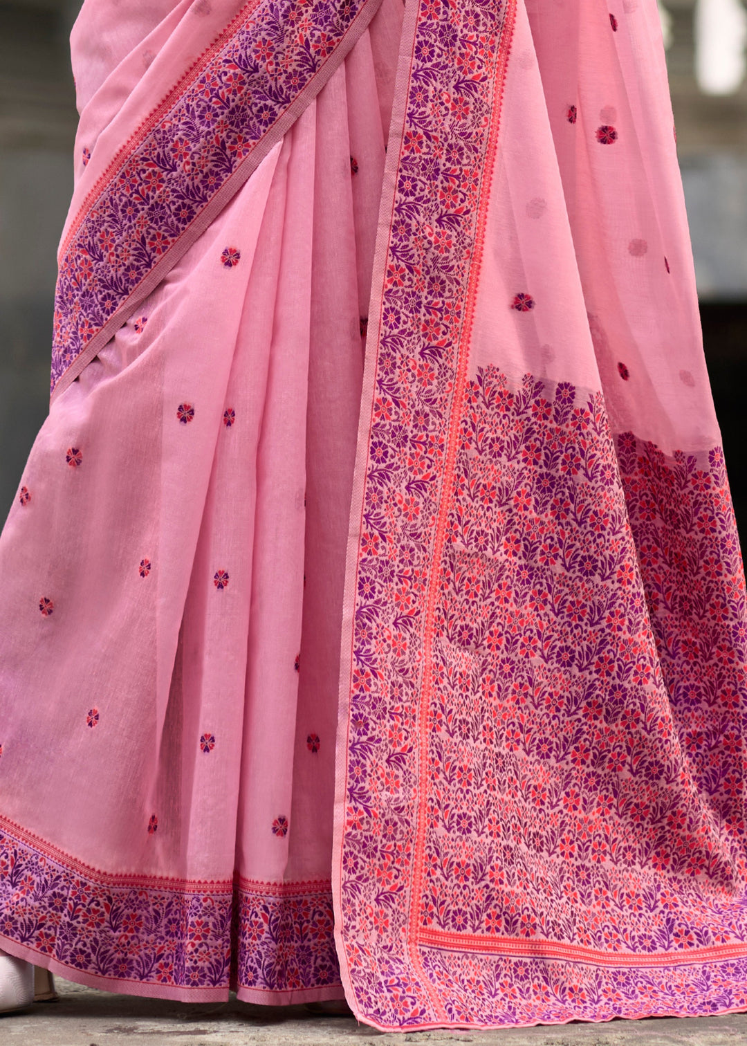 Bubble Gum Pink Soft Linen Cotton Silk Saree