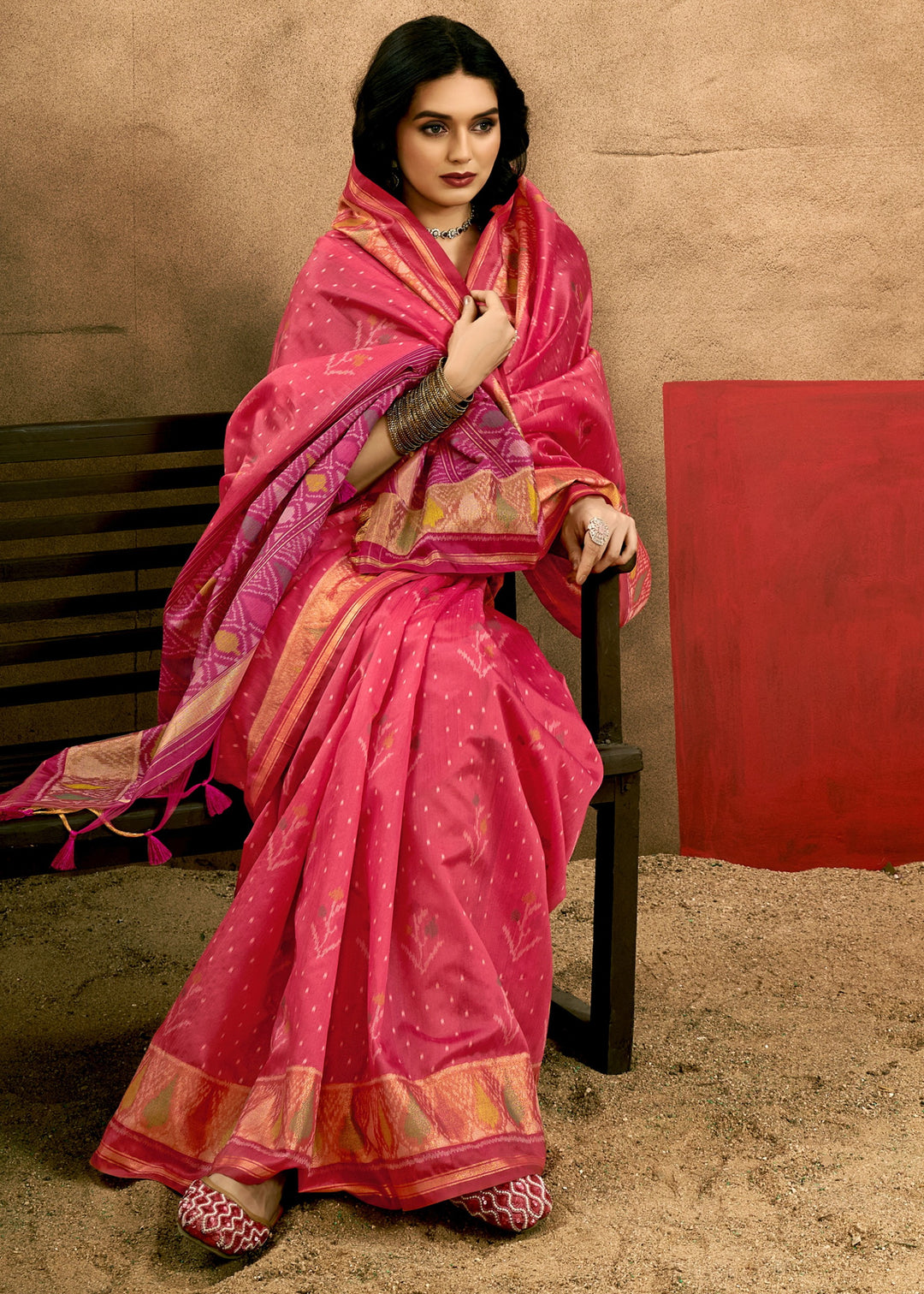 Pink Patola Handloom Weaving Silk Saree