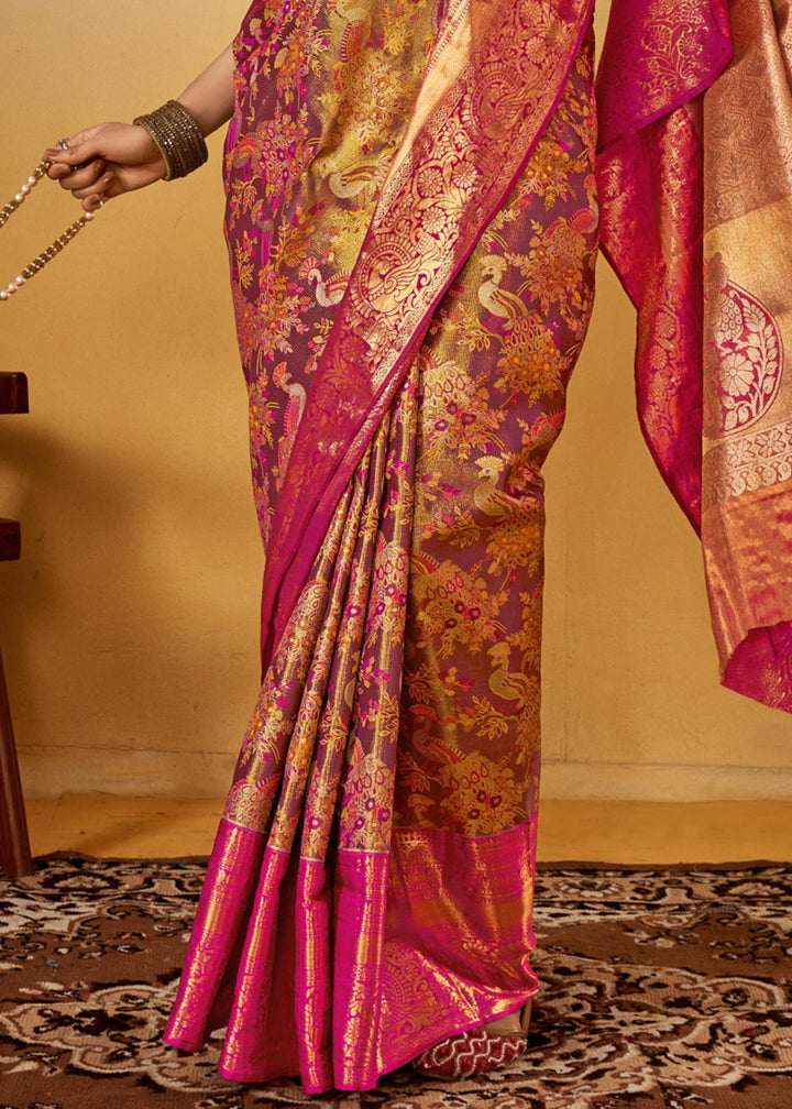 Pink and Orange Handloom Dharamavaram Silk Saree