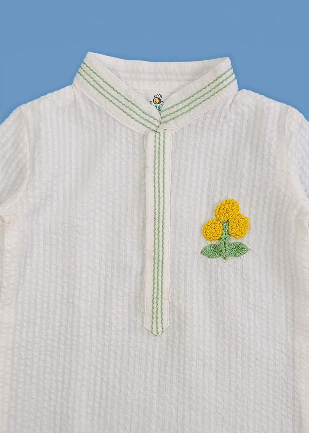 Organic Cotton Newborn Boys Textured White Kurta Set - Marigold