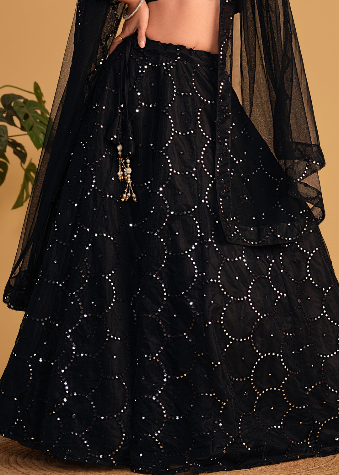 Sable Black Georgette Lehenga Choli With Sequins Zari Embroidered Work