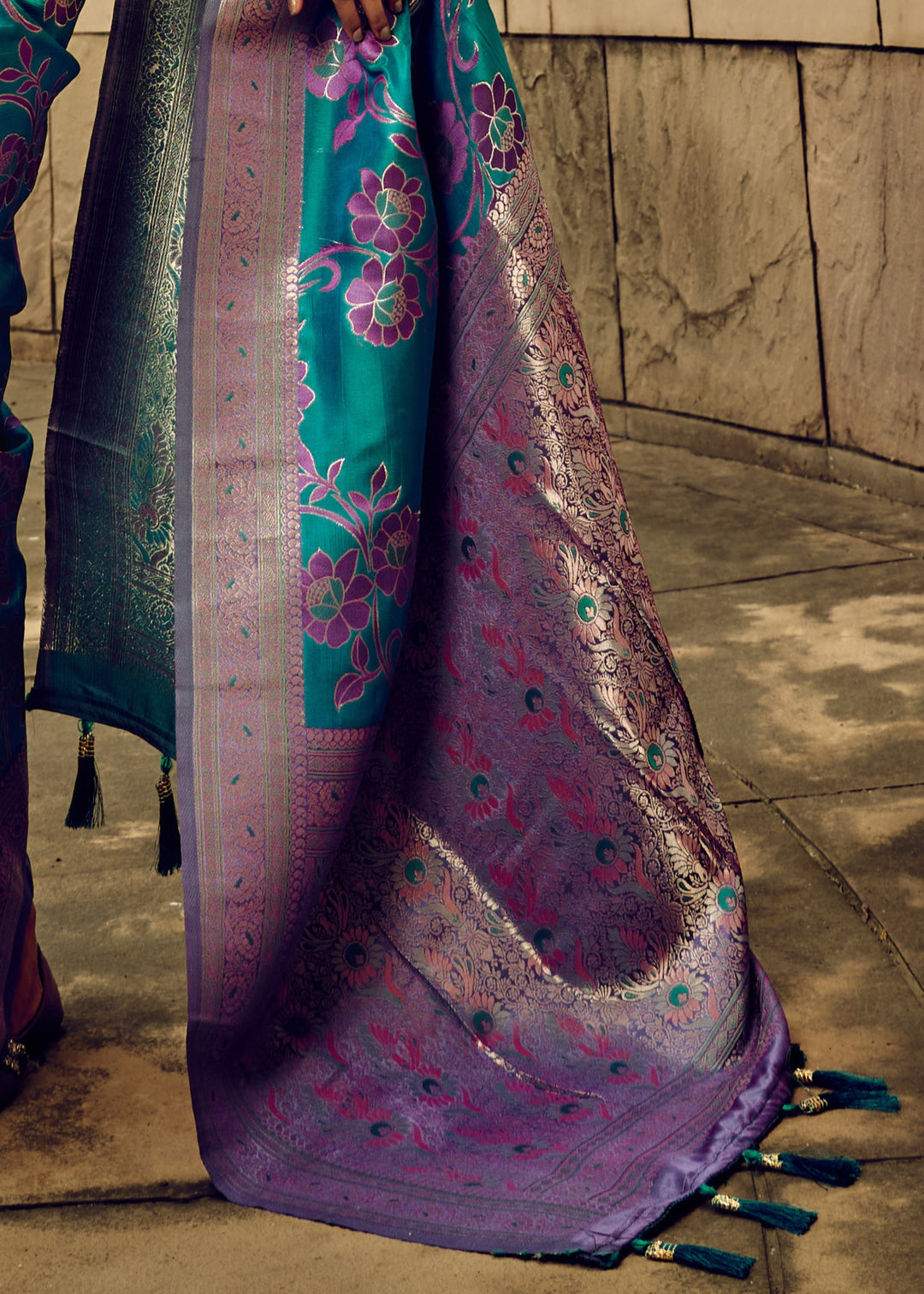 Turquoise Handloom Weaving Satin Saree