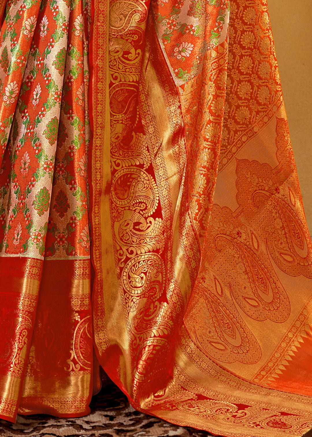 Orange Handloom Dharamavaram Silk Saree