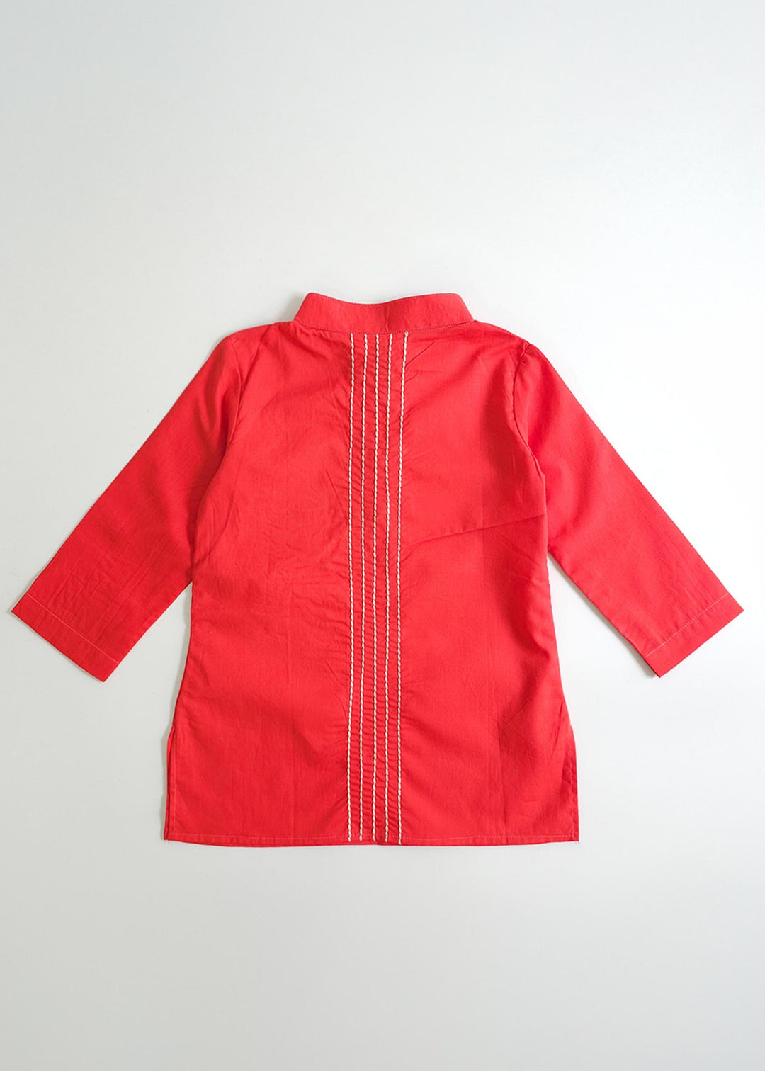 Organic Cotton Embroidered Red Kurta paired with Pajama Pants - Tiger