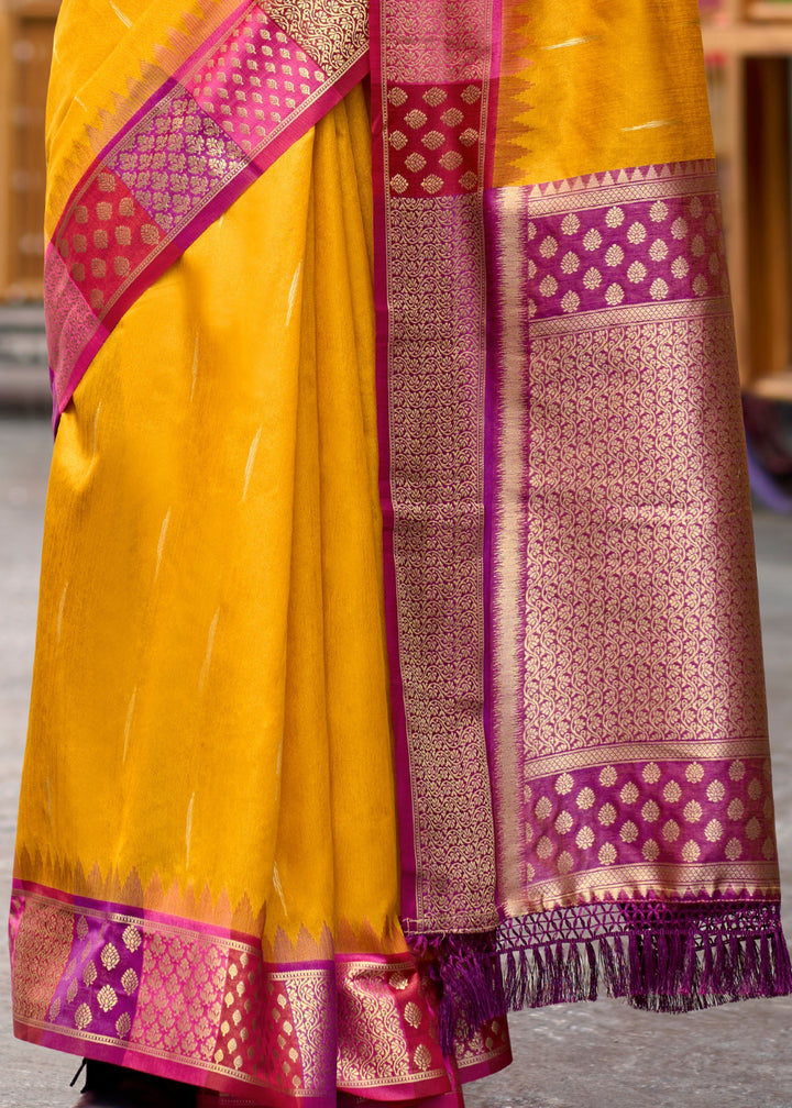 Chrome Yellow Banarasi Silk Saree With Beautiful Contrast Border