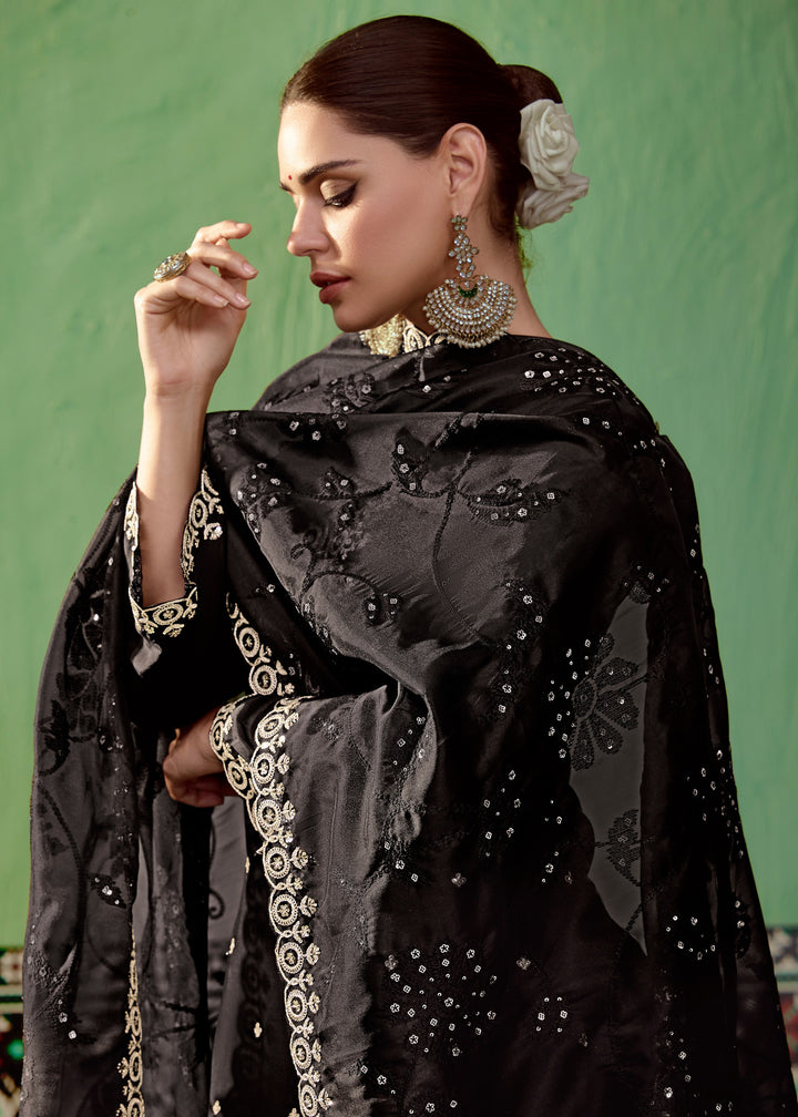 Black Pure Bamber Silk with Embroidery Salwar Suit