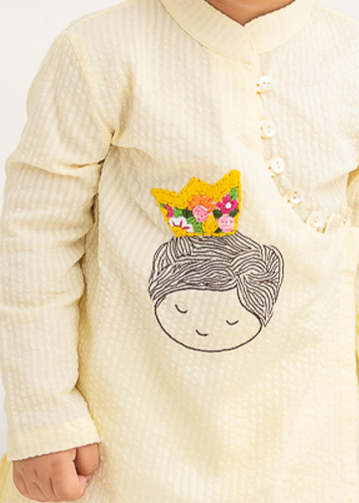 Organic Cotton Embroidered Yellow Kurta paired with Pajama Pants - Little Prince