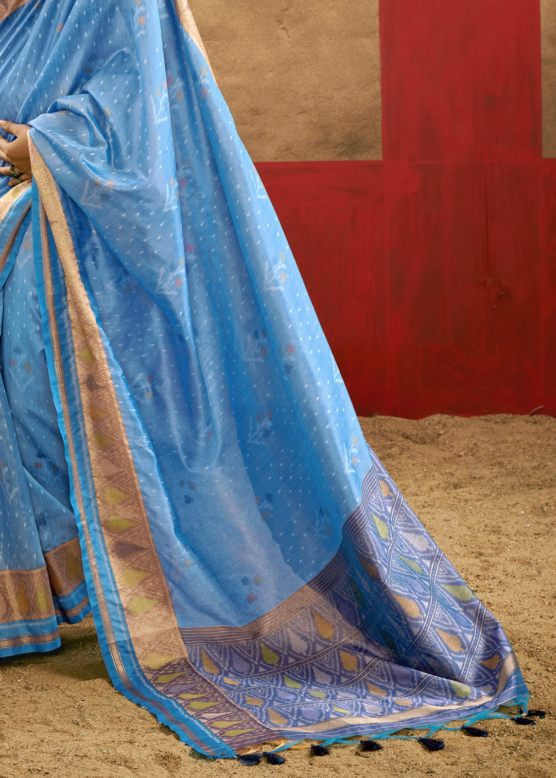 Light Blue Patola Handloom Weaving Silk Saree