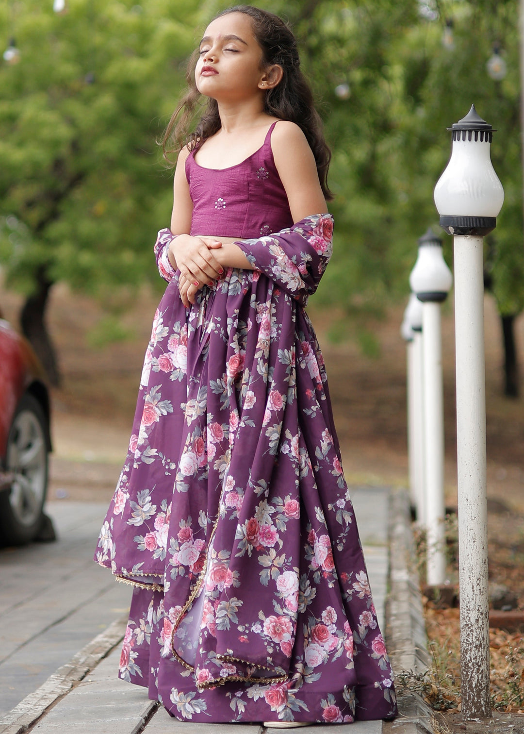 Purple Faux Georgette With Digital print Lehenga