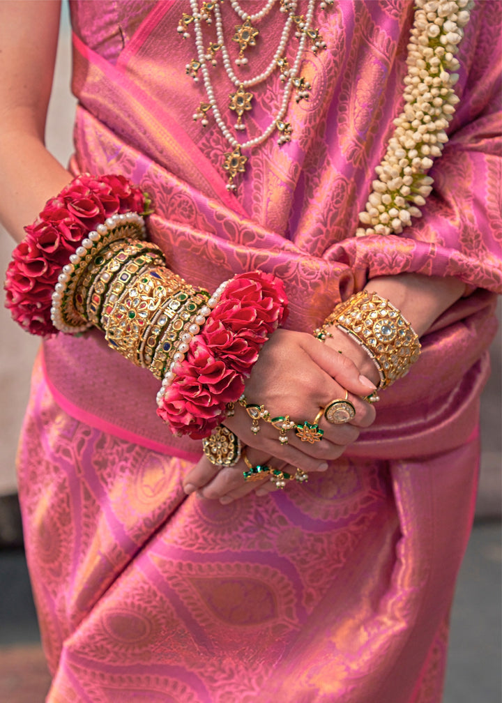 Light Deep Pink Handloom Weaving Silk Saree