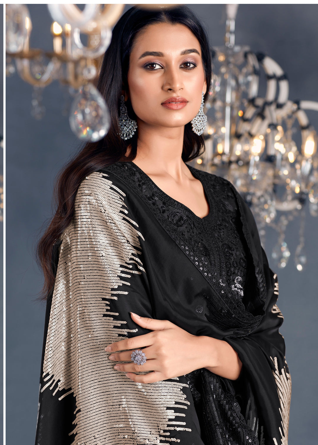 Black Hazel Russian Silk Sequins Salwar Suit