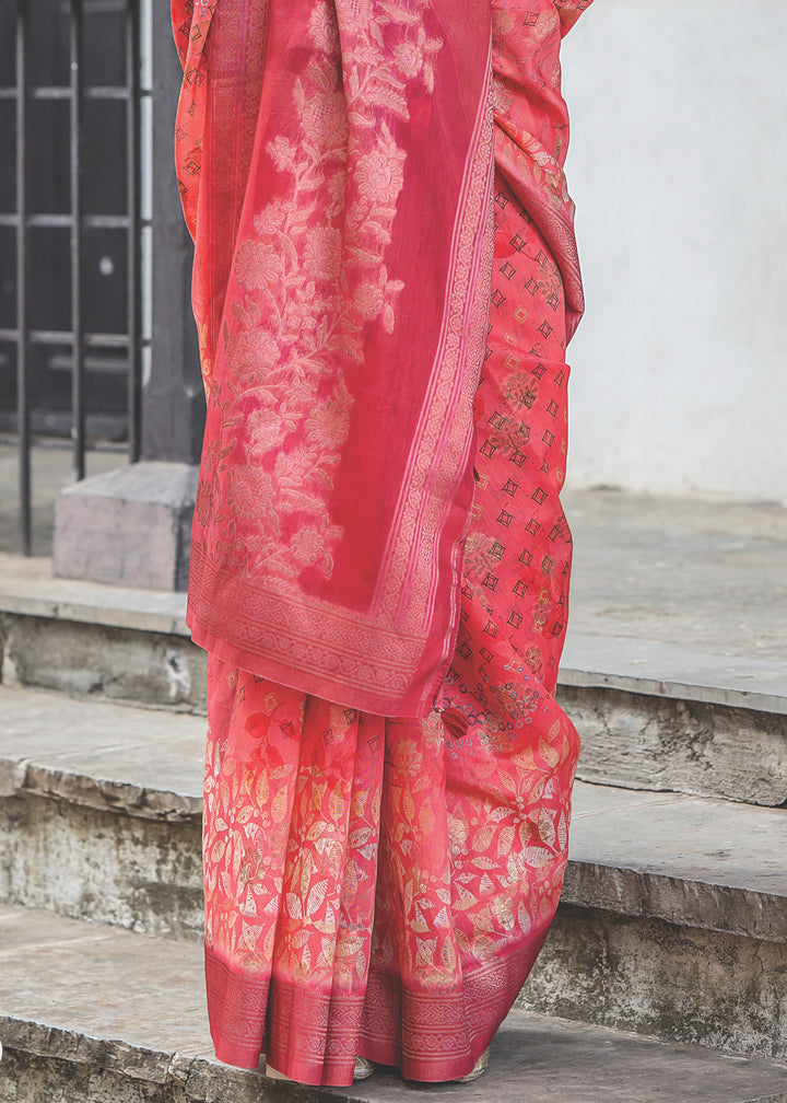 Candy Red Woven Silk Saree