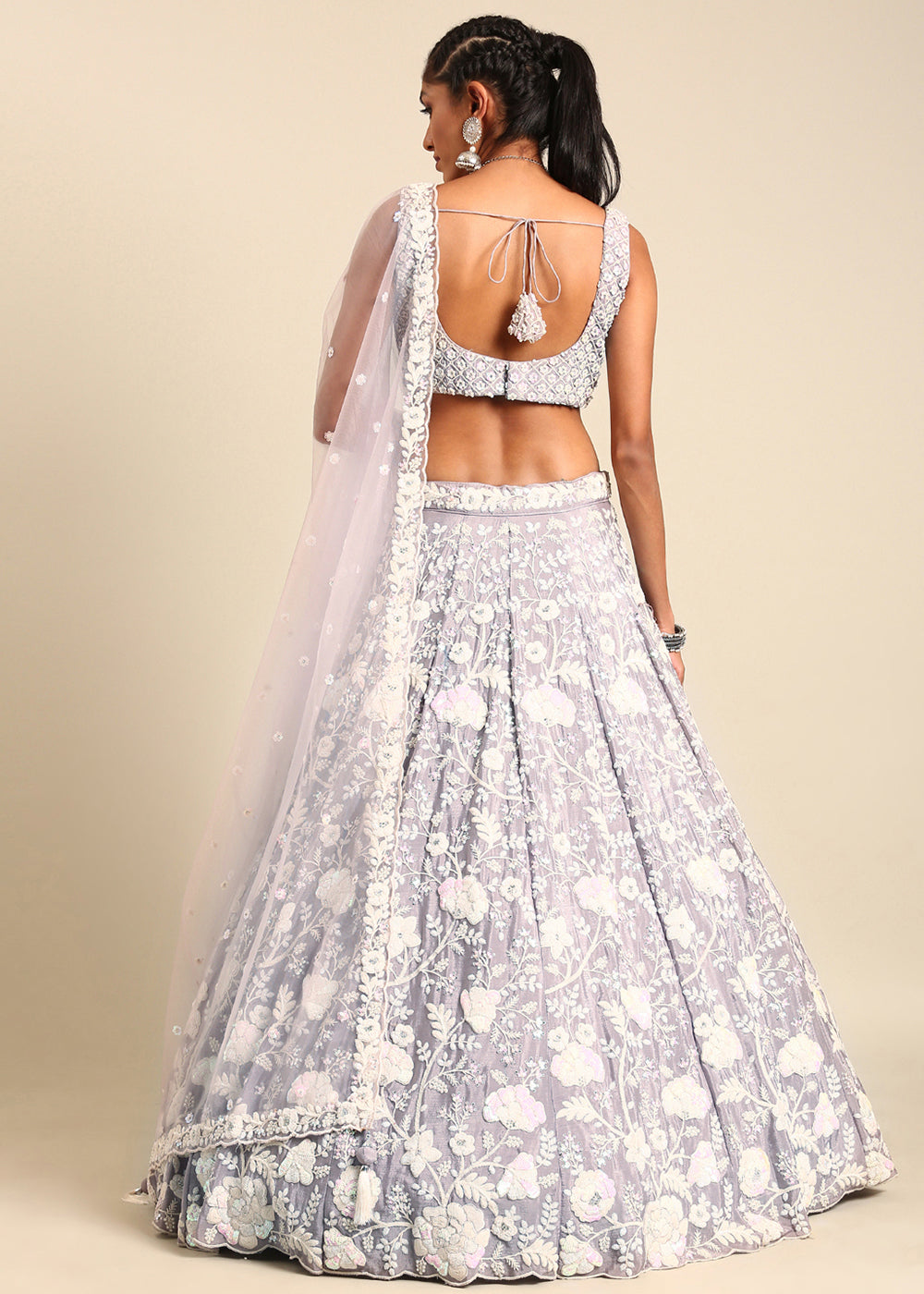 Silver Mauve Purple Georgette lehenga Choli with Sequins & Zarkan Embroidery