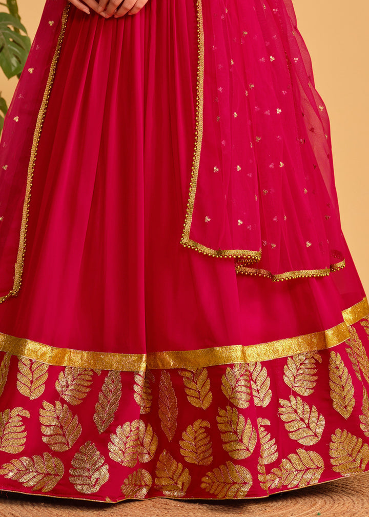 Cerise Pink Georgette Lehenga Choli With Sequins Zari Embroidered Work