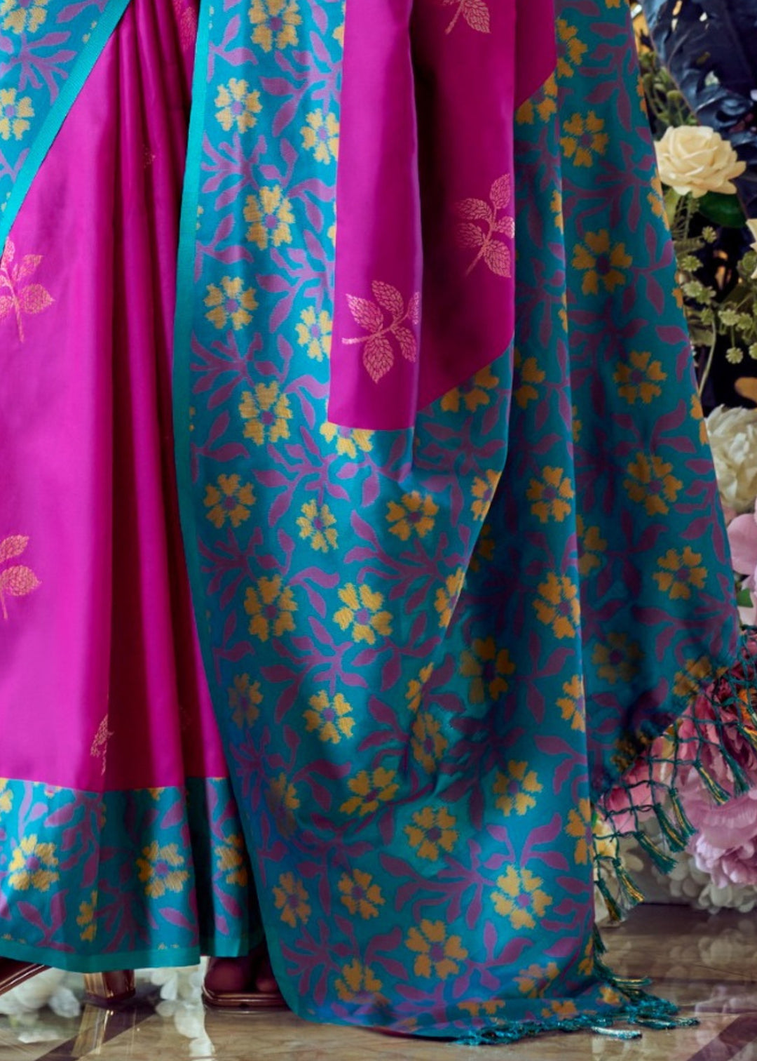 Magenta Pink Soft Silk Saree With Ikkat Border