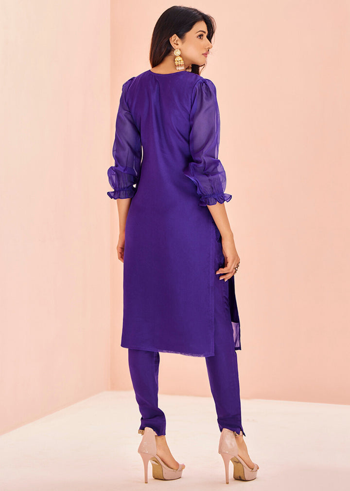 Vibrant Purple Organza Handwork Kurta with Pant