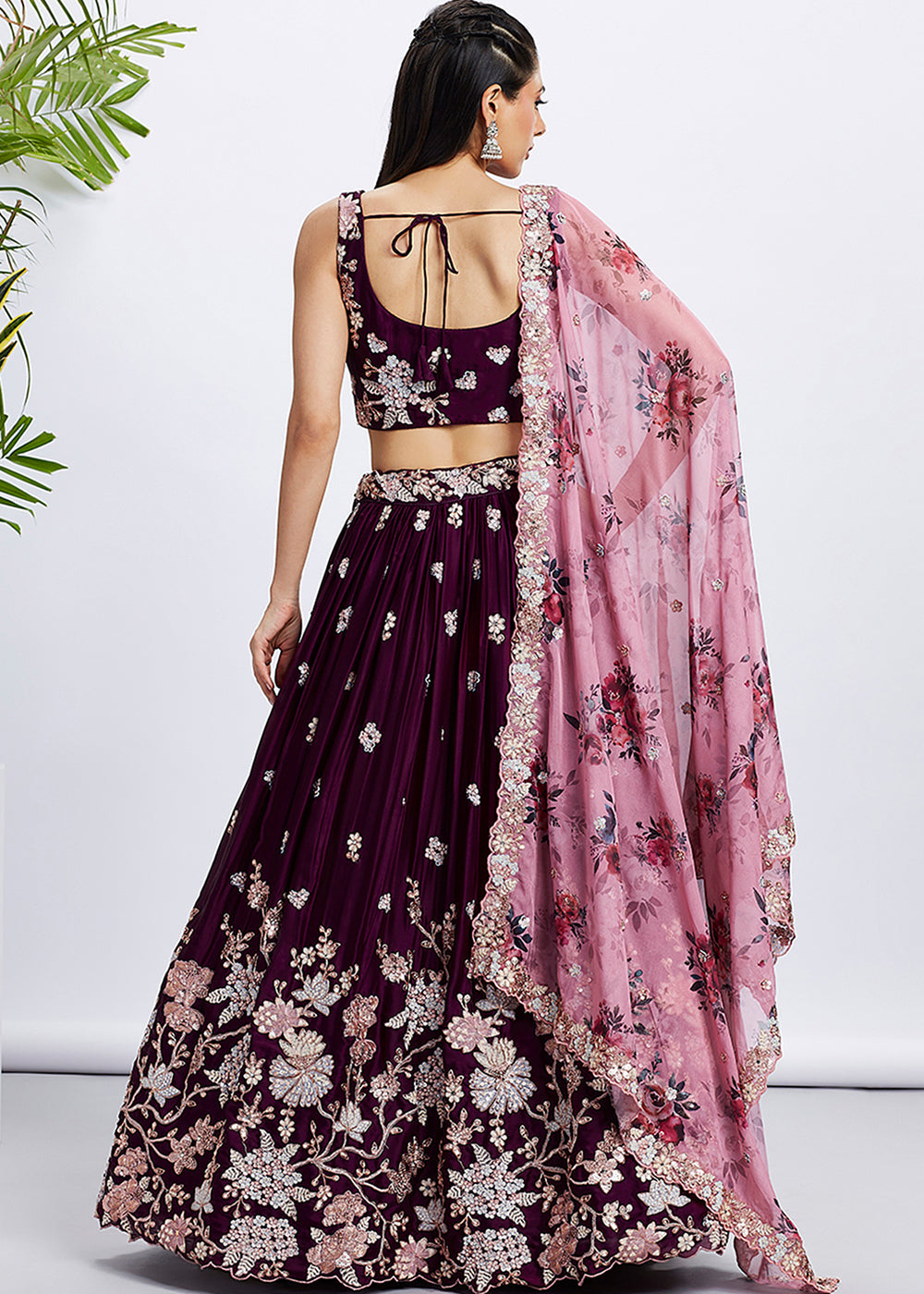 Raisin Purple Georgette Lehenga Choli with Sequins & Thread Embroidery work