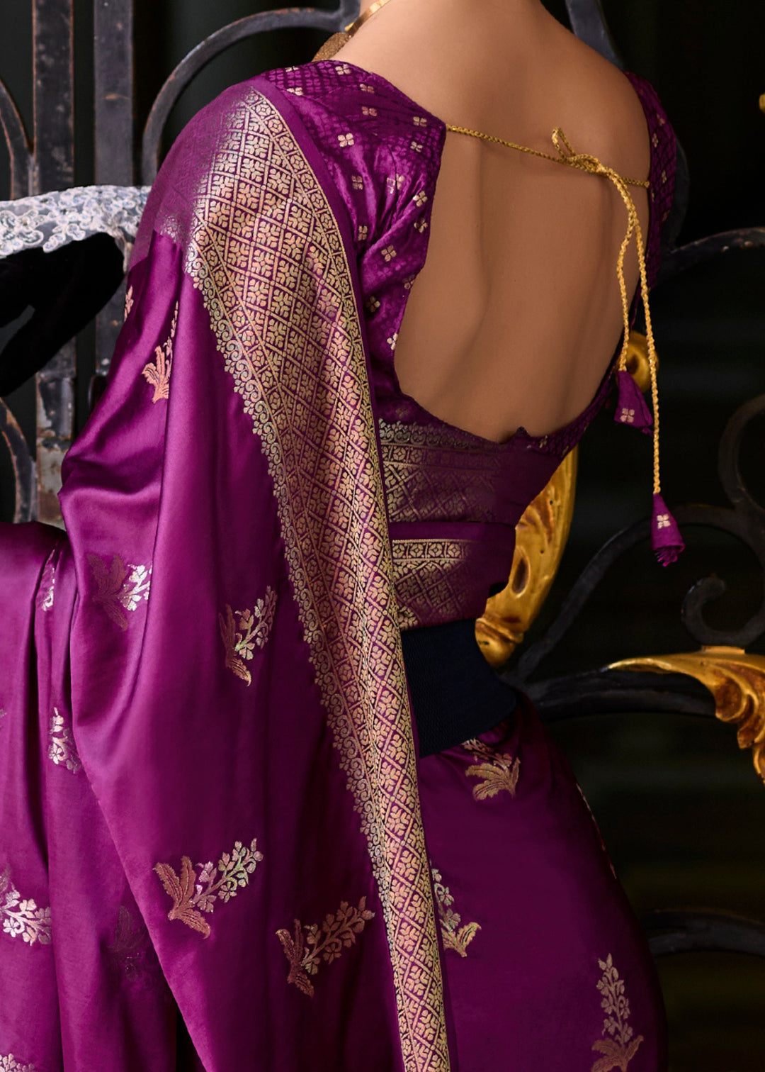 Irish Purple Satin Mungha Silk Saree