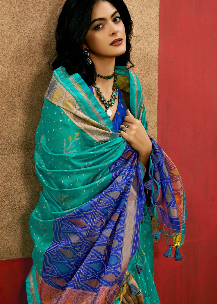 Aqua Green Patola Handloom Weaving Silk Saree