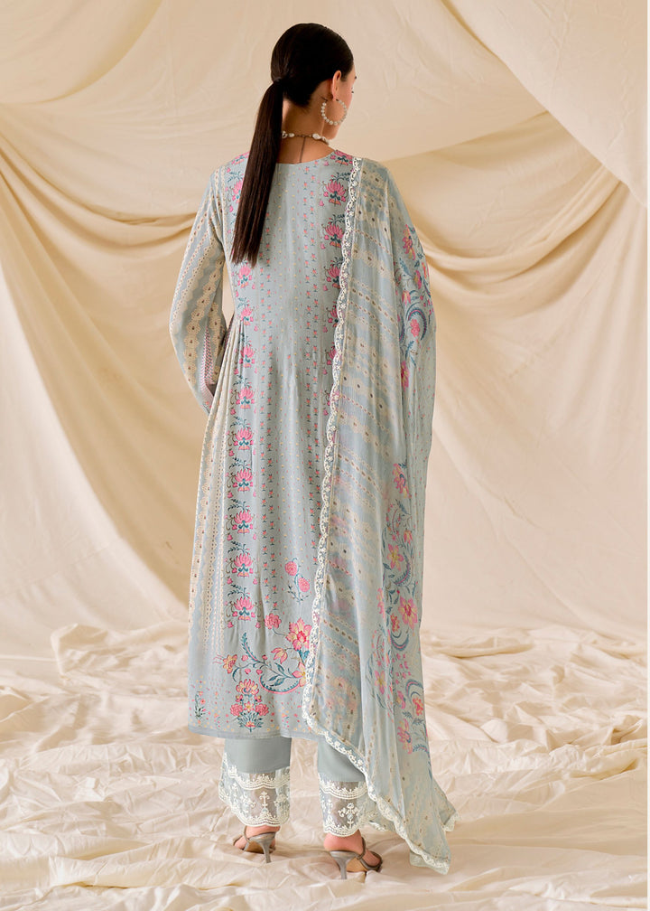 Grey Pure Muslin Salwar Suit with Dori Embroidery