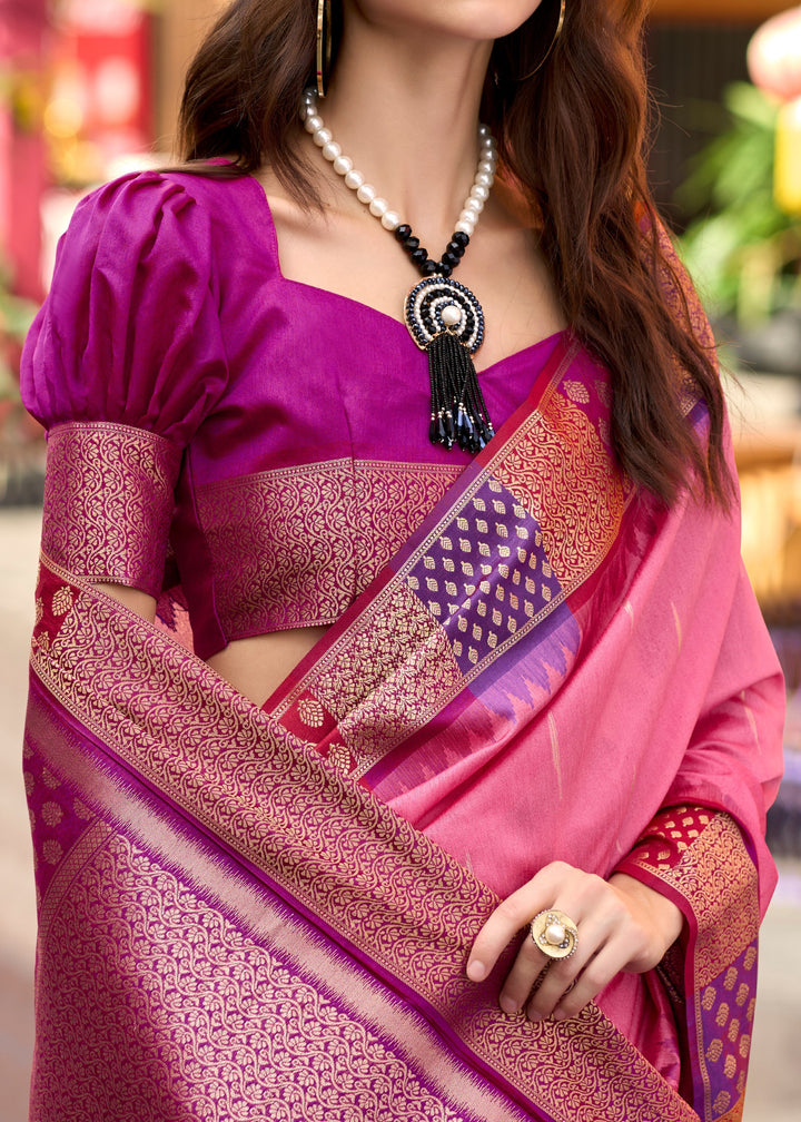 Fiery Pink Banarasi Silk Saree With Beautiful Contrast Border