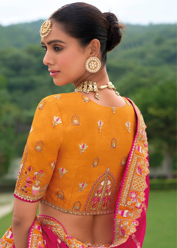 Bright Orange Banarasi Silk Lehenga With Heavy Embroidery Work