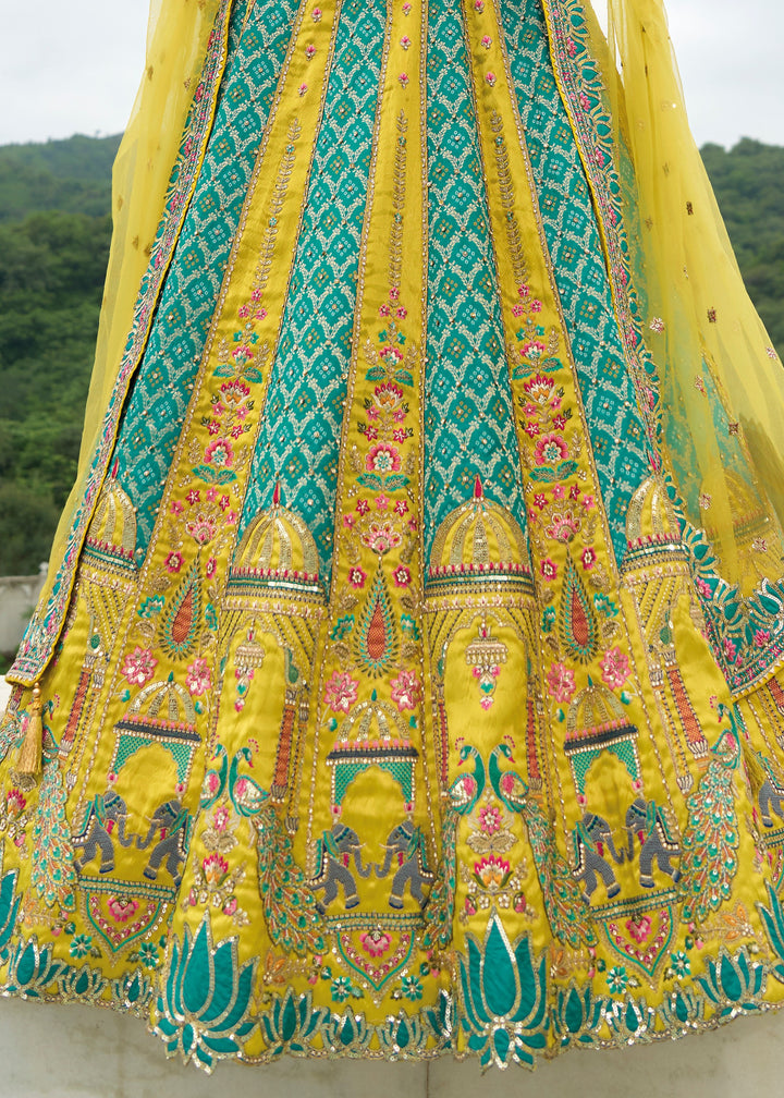 Pear Green Banarasi Silk Lehenga With Heavy Embroidery Work