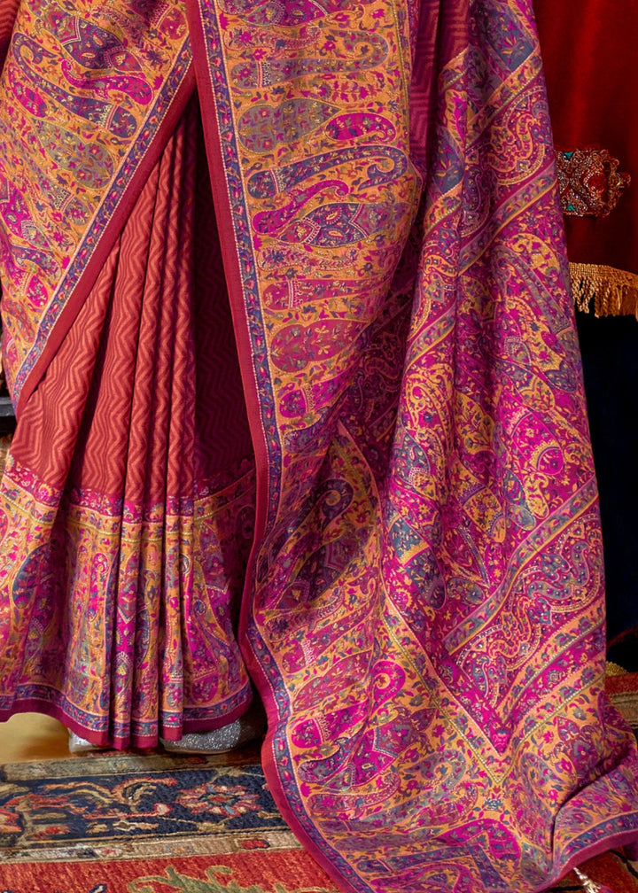 Scarlet Red Silk Saree With Beautiful Print