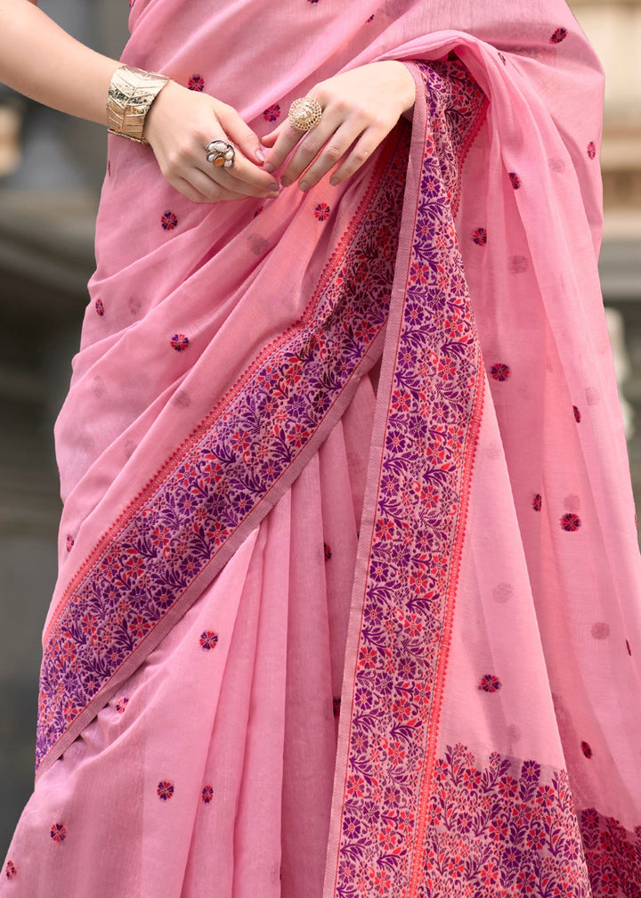 Bubble Gum Pink Soft Linen Cotton Silk Saree